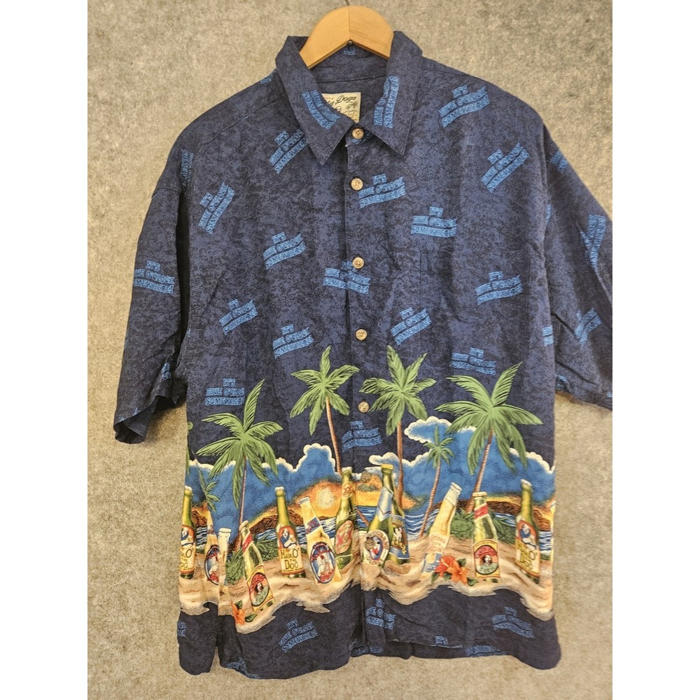 Big Dogs Men's M Camp Shirt 5 o'clock Somewhere Beer Beach Tropical Cruisewear